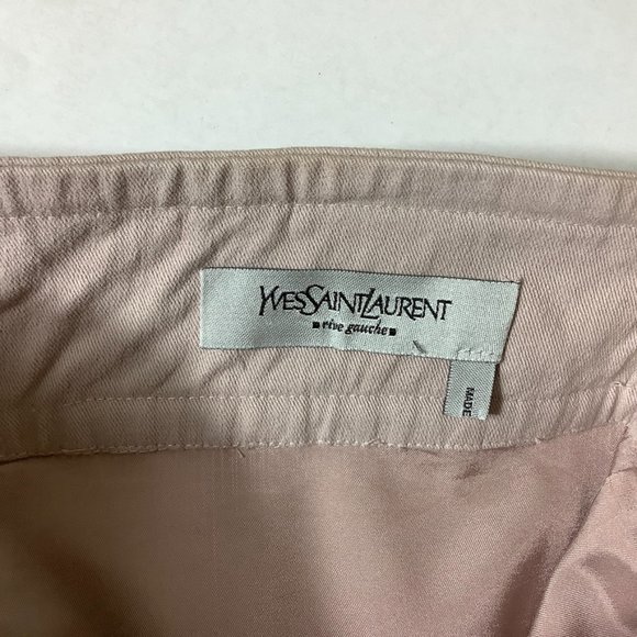 Vintage Y2K, 00s Yves Saint Laurent Rive Gauche Pink Beige Ruffle Pencil Skirt - Picture 9 of 12